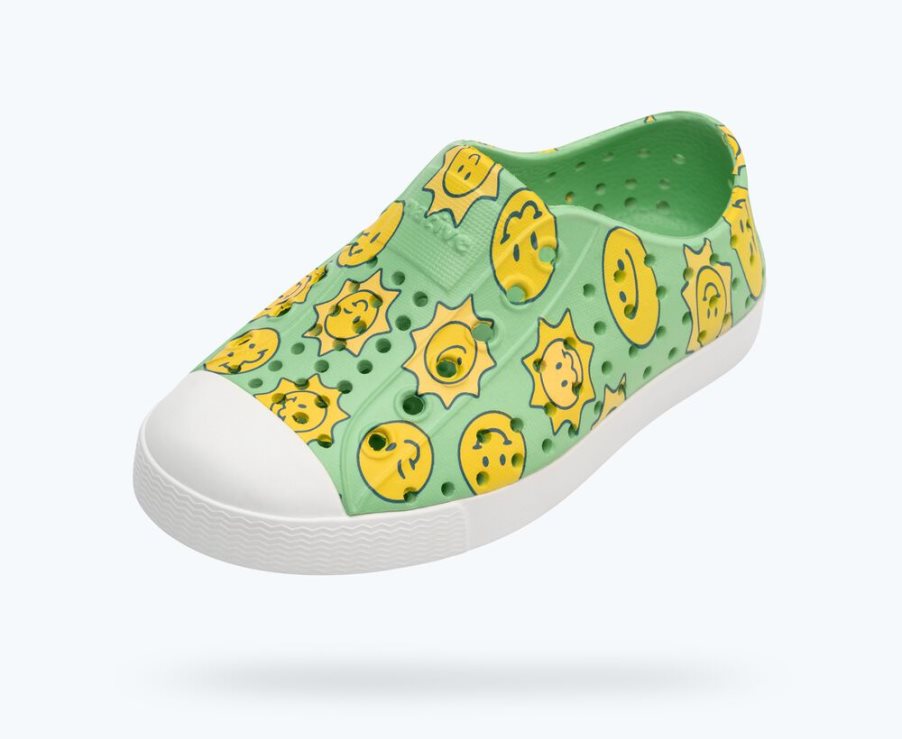 Native Jefferson Sugarlite Print Schuhe Jungen Grün Gelb | F2TREC481